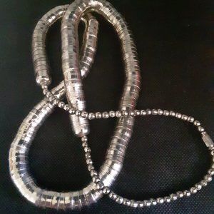 Vintage Stacked Cup Bead Snake Silver Tone Necklace